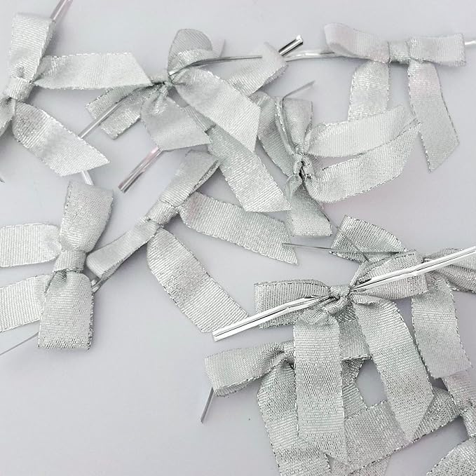50pcs 2-1/2" Metallic Satin Silver Bows - Image 6