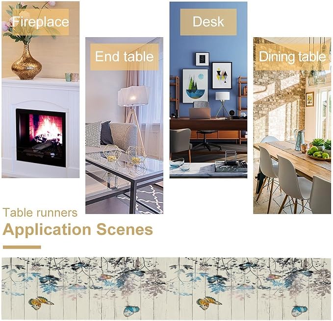Nature Dandelion Table Runner, Rustic Floral Wood Plank Butterfly Girl Women - Image 5