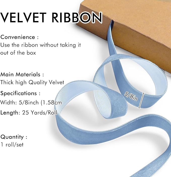 Light Blue Velvet Ribbon 5/8'' 25 Yards - Image 2
