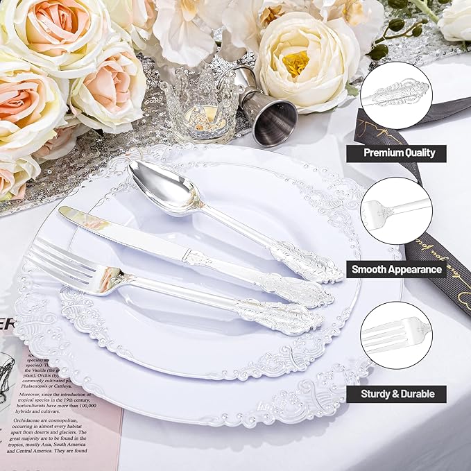300Pieces Silver Plastic Silverware - Image 3