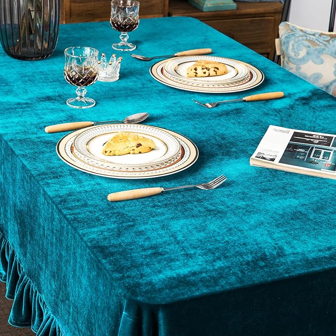 Velvet Tablecloth Luxurious Solid Rectangle Table Cloth, Oblong Retro Farmhouse - Image 8