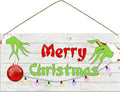 Merry Christmas Hanging Door Sign, Crazy Funny Green Festive Wooden Wall by WTTORDE