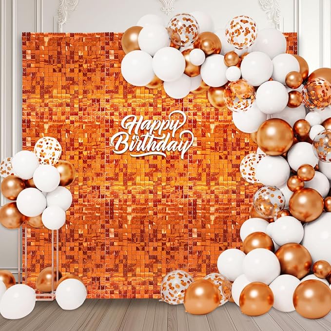 12PCS Orange Shimmer Wall Backdrop, Laser Square Sequin Photo Backdrops Panel by ZEBMOON