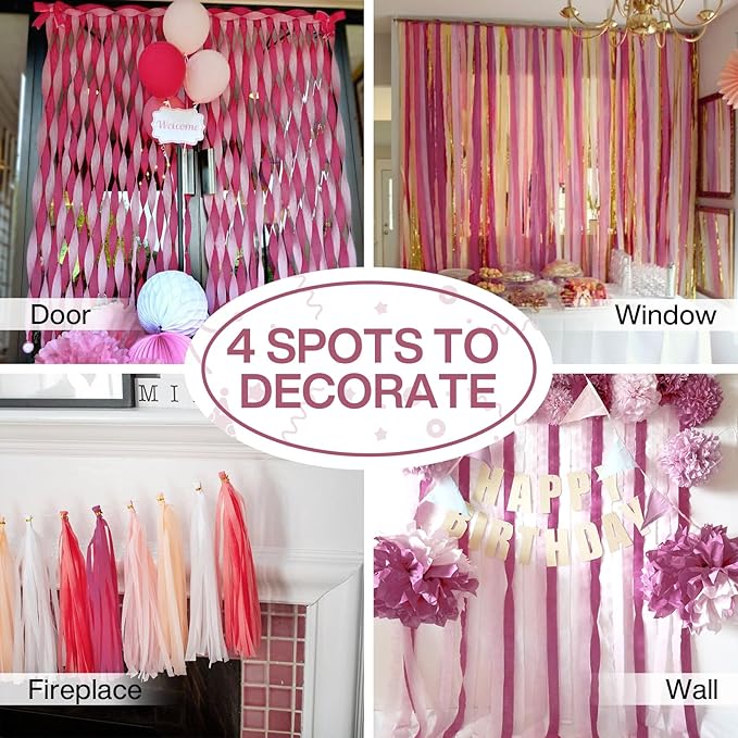 PartyWoo Pink Crepe Paper Streamers 4 Rolls 328 ft Pack of Dusty Pink Crepe - Image 5