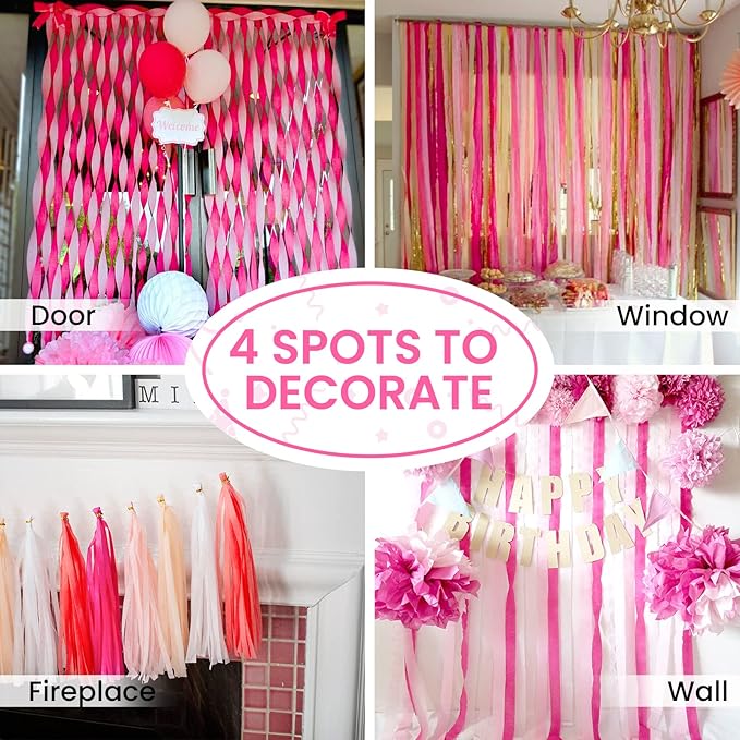 PartyWoo Pink Crepe Paper Streamers 4pcs 328ft Pack of Dark Hot Pink Magenta - Image 5