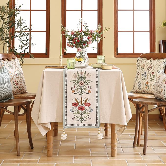 ISAENNE Designer French Country Linen Table Runner 102 Inches Long, Elegant - Image 3