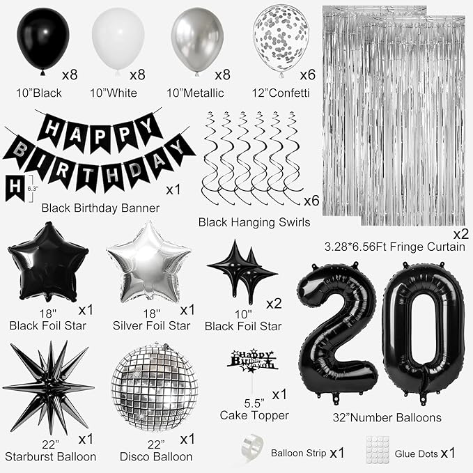 20th Birthday Decorations for Men Women, Fringe Curtains Kit - Image 2