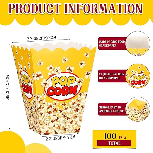 Panelee 100 Pack Popcorn Boxes for Movie Night 24oz Popcorn Disposable Paper - Image 2