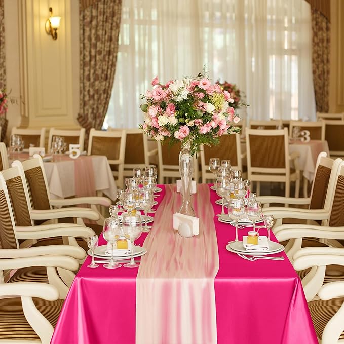 TURSTIN 1 Pack Hot Pink Satin Tablecloth 102 x 58 Inch Overlay Satin Table - Image 7