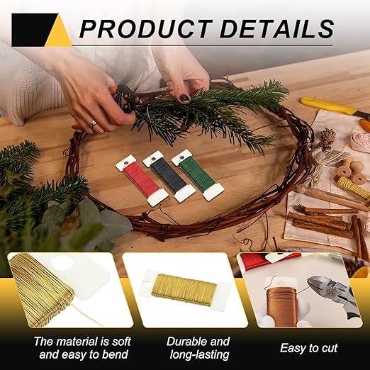 MECCANIXITY 114 Yards/345 Feet 27 Gauge Metal Floral Wire Gold Tone Flexible - Image 3