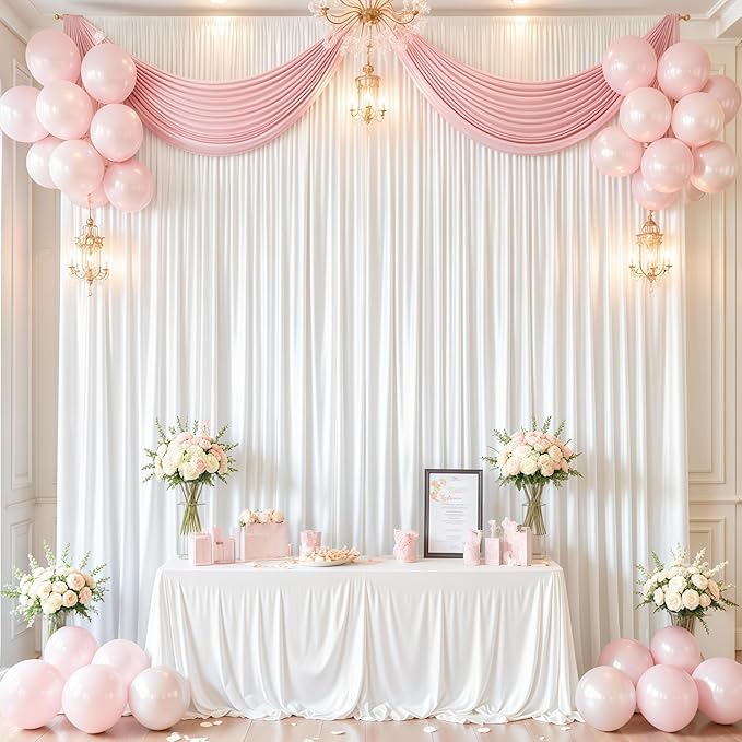 White Satin Backdrop Curtains 2 Panels - Image 3