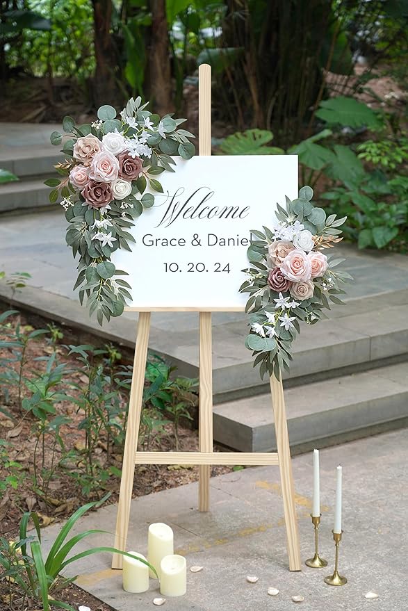 Artificial Dusty Rose Flowers Swag Set of 2 - Image 3