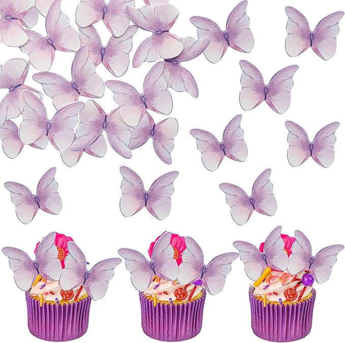 Ephlyn 48Pcs Edible Butterfly Cupcake Toppers Cute 3D Butterfly Cake Picks by Ephlyn