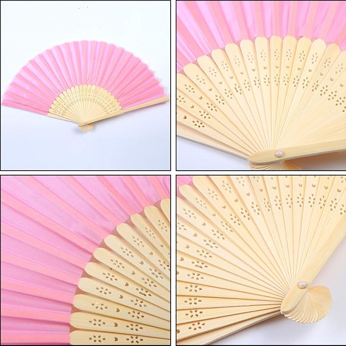 Aneco 18 Pieces Pink Handheld Cloth and Bamboo Folding Fans - Image 3