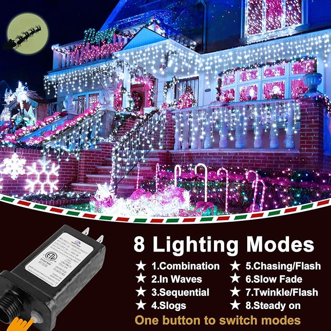 KNONEW 99FT 1216 LED Christmas Lights Outdoor Decorations 8 Modes White Curtain - Image 6