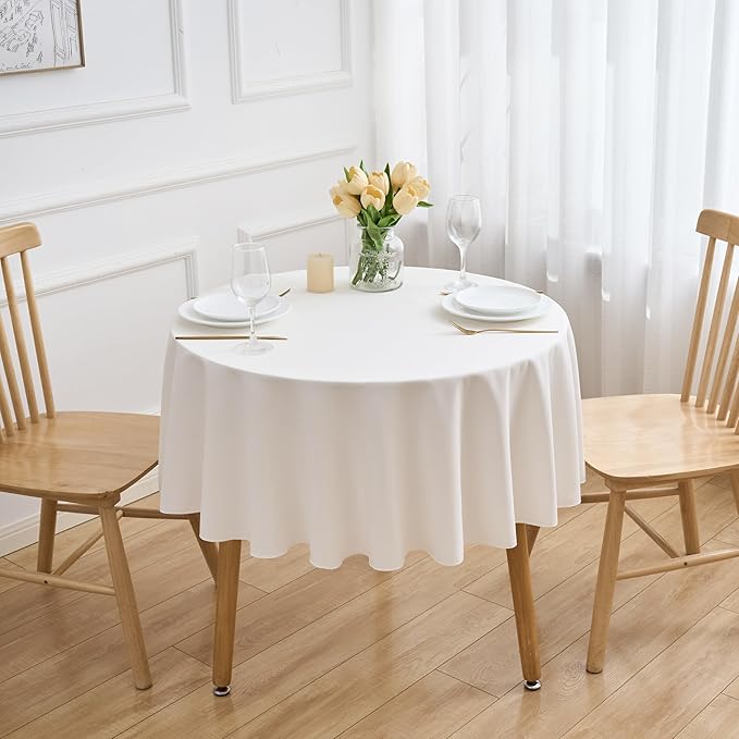 Ivory 6 Pack Round 60 Inch Tablecloth, Premium Polyester Table Cloth Washable by TableClothAndTableRunner