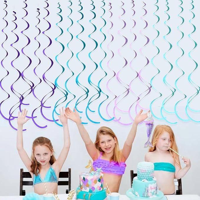 36 Pcs Mermaid Hanging Swirl Decorations Teal Purple Felt Swirl Streamer Spiral - Image 6