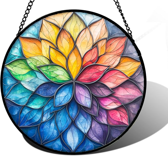 Stained Glass Window Hanging, Colorful Flower Petals Sun Catchers Diamond Glass by DASTOLL