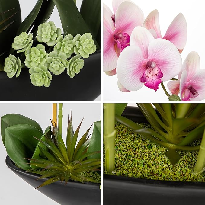 Briful Pink Orchid Fake Flowers 17in Artificial Orchid Silk Flowers in Black - Image 4