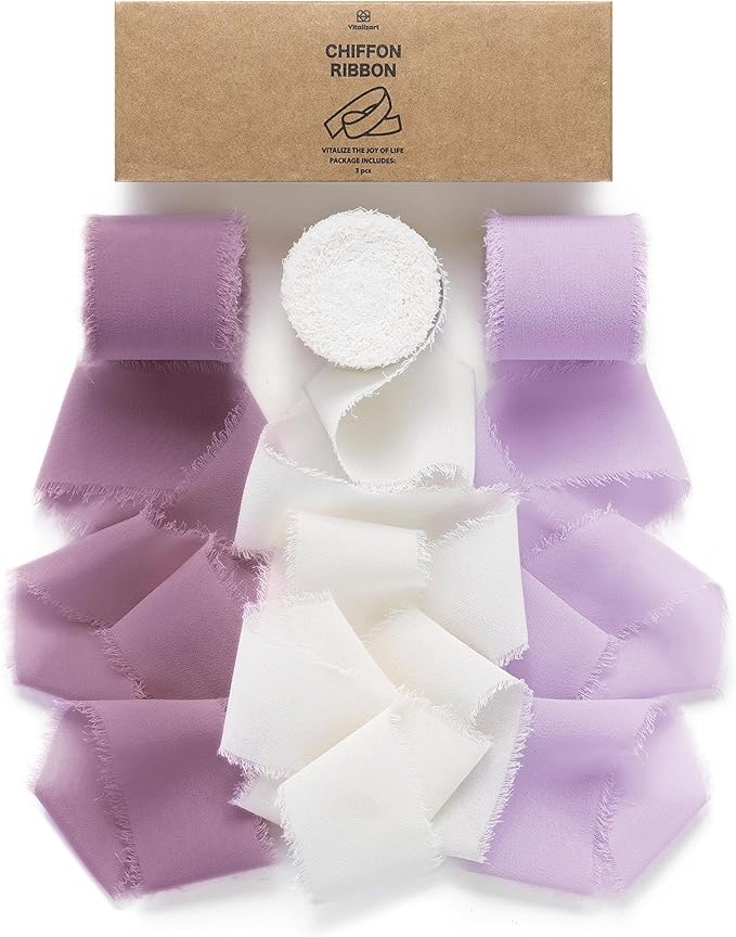 Vitalizart Chiffon Silk Ribbon Handmade Fringe 1.5" x 21 Yd Lavender Light by Vitalizart