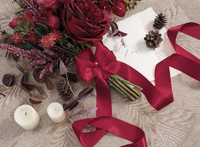 Burgundy Satin Ribbon 1-1/2 Inch x 50 Yards Double-Faced Ribbons - Image 6