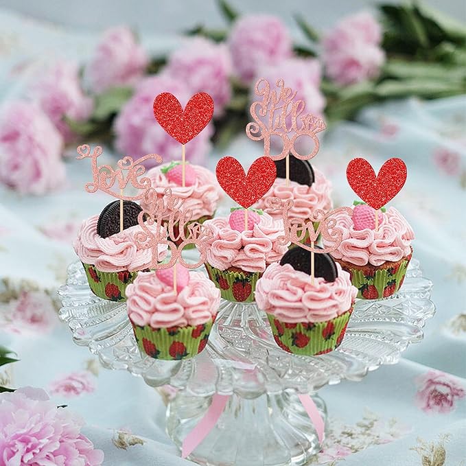 24 PCS We Still Do Cupcake Toppers Glitter Love Heart Bridal Shower Cupcake - Image 6