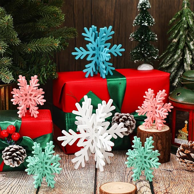 Bucherry 12 Pcs Wooden Snowflake Table Decor 3D Snowflake Tabletop Signs and - Image 5