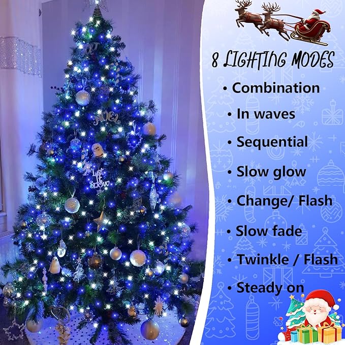 YEGUO 165ft 500 LED Blue and White Christmas Lights Outdoor Waterproof - Image 2