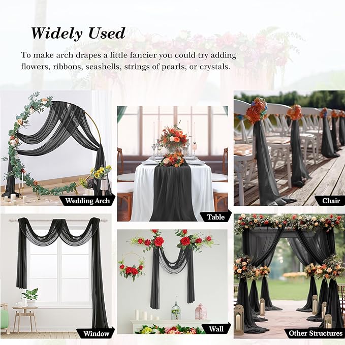 1 Panels Wedding Arch Draping Fabric Black Sheer Backdrop Curtain Arch Drape - Image 5