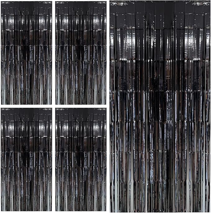 Black Party Streamers Foil Fringe Backdrop Curtains Tinsel Streamers Birthday by BOMSI