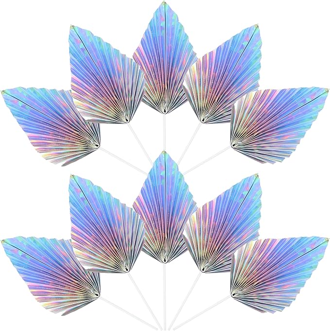 Ephlyn 6Pcs Paper Palm Leaves Fan Cake Toppers Palm Leaf Fan Cake Picks Craft - Image 3