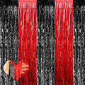 4 Pack 3.2Ft x 6.6Ft Black Red Fringe Curtain Backdrop, Metallic Tinsel Foil by Mebiornt