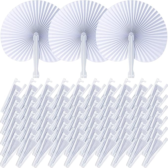 Handepo 200 Pieces Wedding Fans Folding Paper Fans Paper Fans Round Shaped by Handepo
