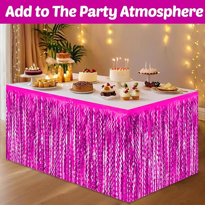 6 Pack 29x108 Inch Rose Red Wave Foil Fringe Table Skirts Metallic Banner - Image 4