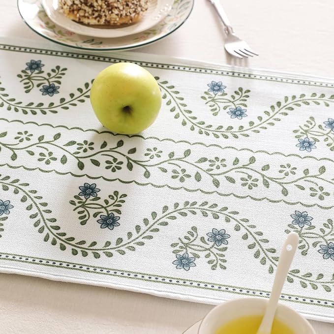 ISAENNE Designer White Elegant Linen Table Runner 71 Inches Long, Chinoiserie - Image 3