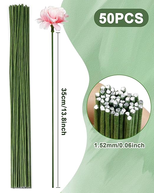 50 PCS FIVEIZERO 16 Gauge Green Floral Wire Stems - Image 2