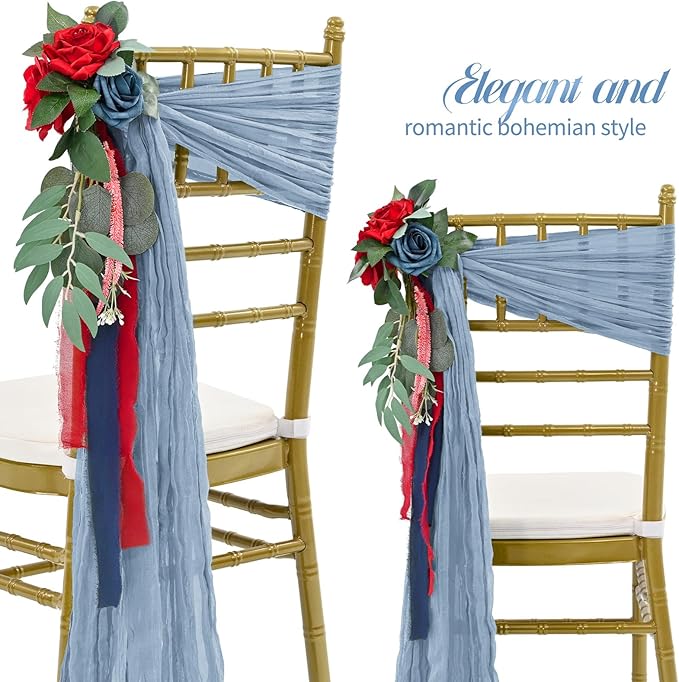 50 PCS Cheesecloth Chair Sashes Bows Wedding Aisle Decorations Chair Ribbon - Image 3