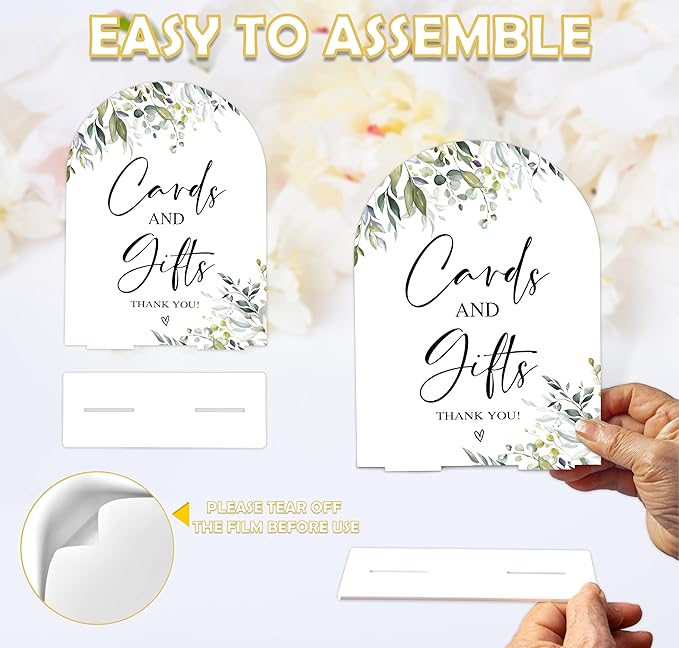 Greenery Cards and Gifts Sign, 6 x 8 Inch White Arch Acrylic Wedding Sign - Image 3