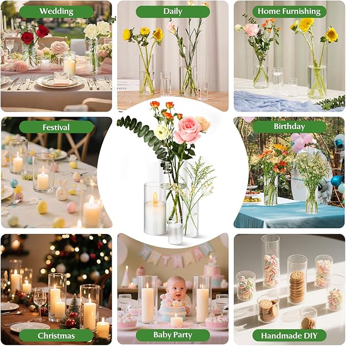 24pcs Clear Glass Cylinder Vases, 12 inch Tall Hurricane Floating Candle Holder - Image 8