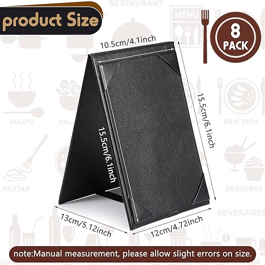 Gerrii Leatherette Table Tents Black PU Leather Menu Covers Bulk Double Sided - Image 2
