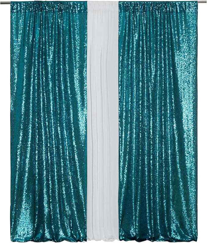 Eternal Beauty Sequin Backdrop Curtains, 2x8 Ft-2 Panels Teal Back Drop - Image 5