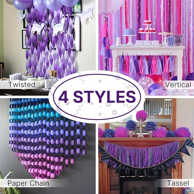 PartyWoo Crepe Paper Streamers 4 Rolls 328ft, Pack of Shades of Purple Crepe - Image 5