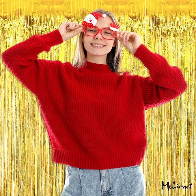 4 Pack Gold Fringe Curtain Backdrop, 3.2Ft x 6.6Ft Metallic Tinsel Foil Fringe - Image 3