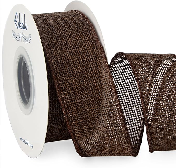 Ribbli Brown Burlap Wired Ribbon, 1-1/2 Inch x 10 Yard, Wired Edge Ribbon by Ribbli