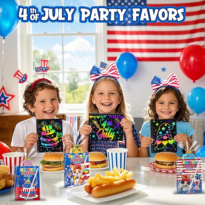 Party Favors for Kids: 24 Pack 4th of July Rainbow Scratch Art Notebook - Image 4