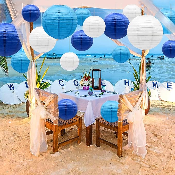 ADLKGG Blue Paper Lanterns Decorative, Hanging Round Paper Lantern Party - Image 6