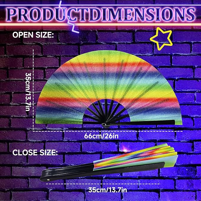 13'' Large Glitter Rave Fan Folding Hand Fans - Image 2