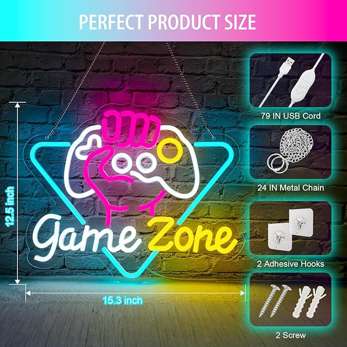 Game Zone Neon Sign Dimmable Gamer Neon Signs Gaming Led Signs - Image 4