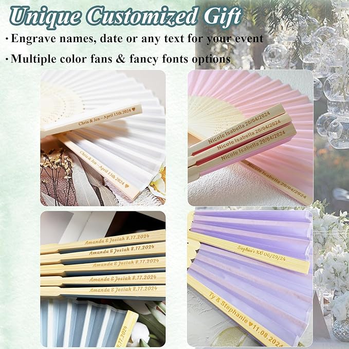60 Set Personalized Cream Wedding Fans - Image 3