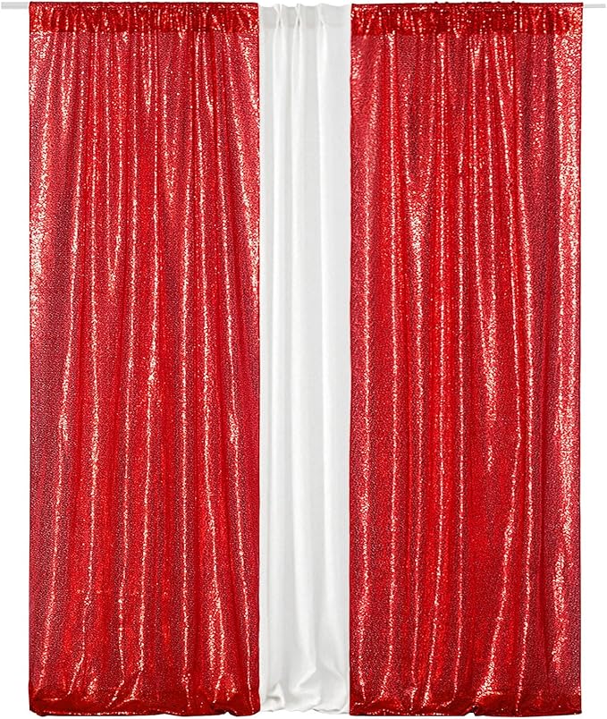 Eternal Beauty Sequin Backdrop Curtains, 2x8 Ft-2 Panels Red Back Drop - Image 2